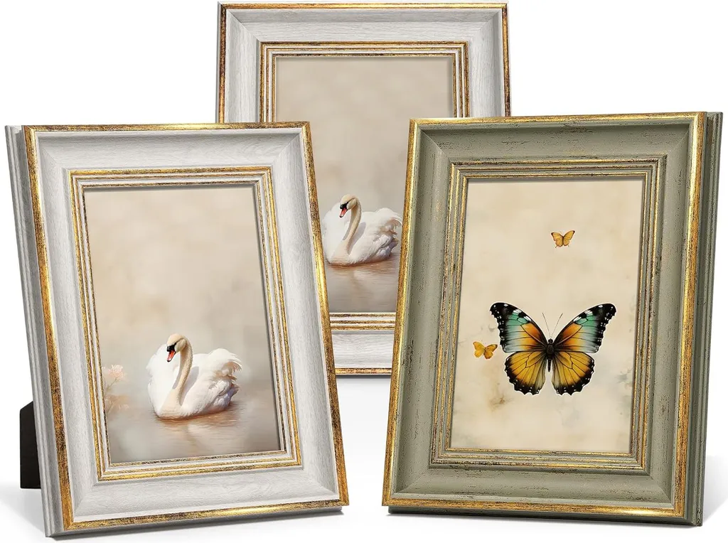 Lot de 3 cadres photo 13x18 cm or et blanc style vintage vert antique