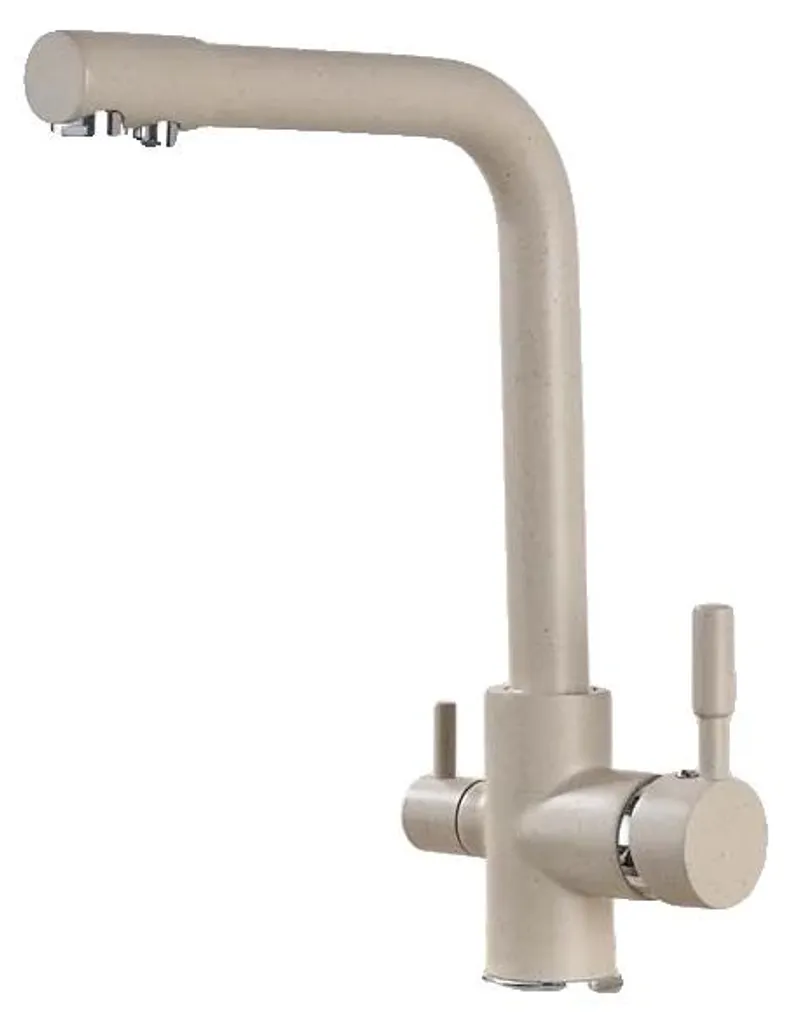 Robinet de cuisine mitigeur beige double poignée avec filtre à eau pur