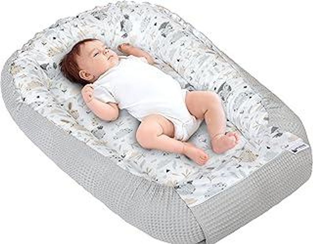 Medi Partners Babynest Nestchen für Neugeborene - 100x60x15 Babynestchen Baby zweiseitg Nest Bett 100% Baumwolle Waffel Kuschelnest tragbar (Licht...