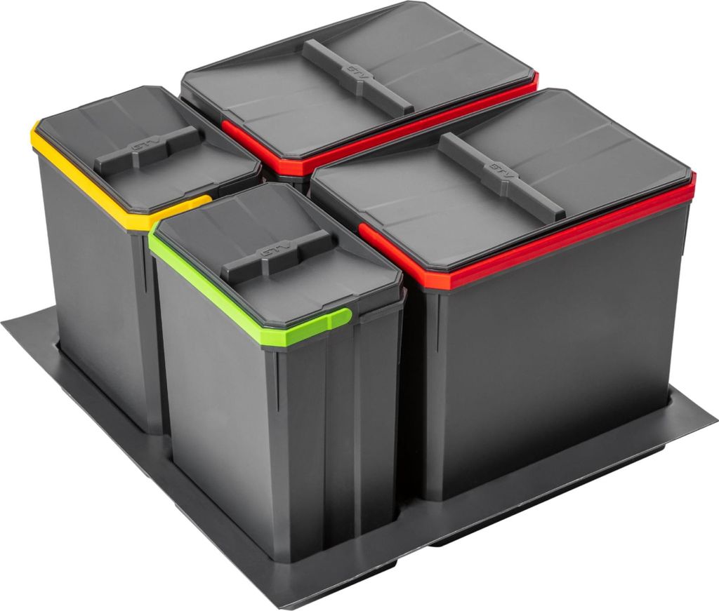 GTV AXISPACE Müll‐ und Sortier‐System 600 mm – 2×15 L + 2×7 L Abfall‐Körbe, anthrazit, kompatibel mit Schubladen