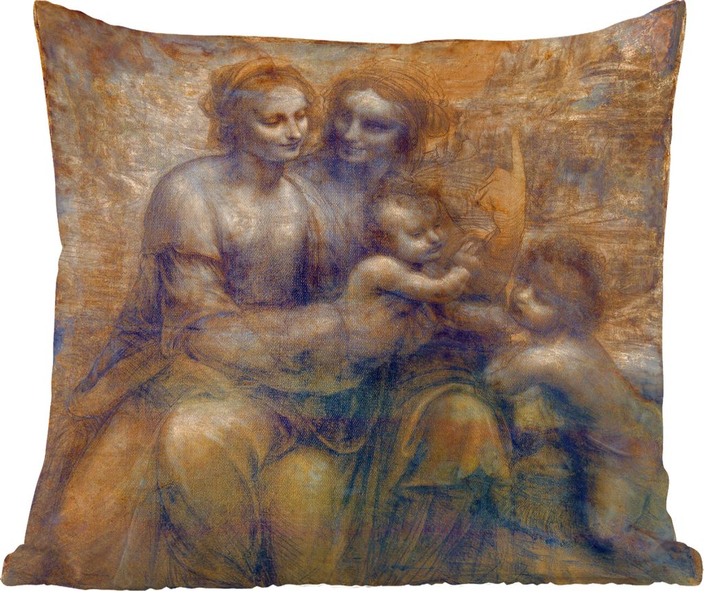 MuchoWow Zierkissen Sofakissen Wohnzimmer Dekokissen 45x45 cm Maria mit Kind und die Heilige Anna - Leonardo da Vinci - Schlafpolster - Polster f...