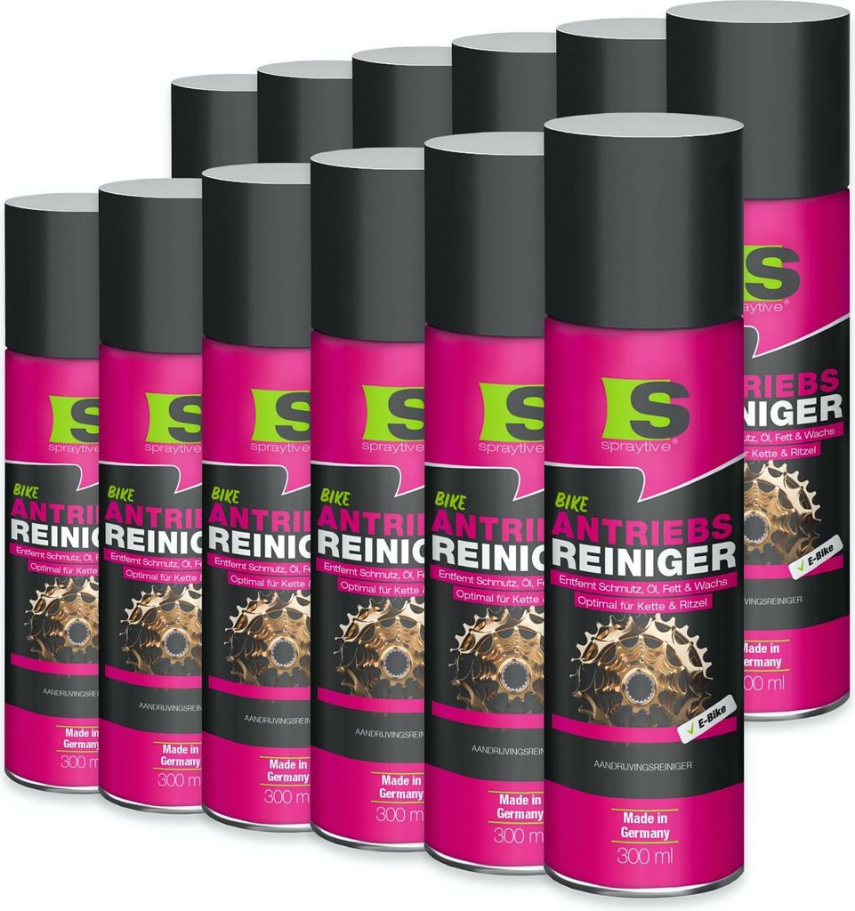 Spraytive 12x 300ml Antriebsreiniger Spray – Kettenreiniger für Fahrrad & E-Bike – entfernt Öl, Fett & Wachs – reinigt Kette, Ritzel & Antrieb