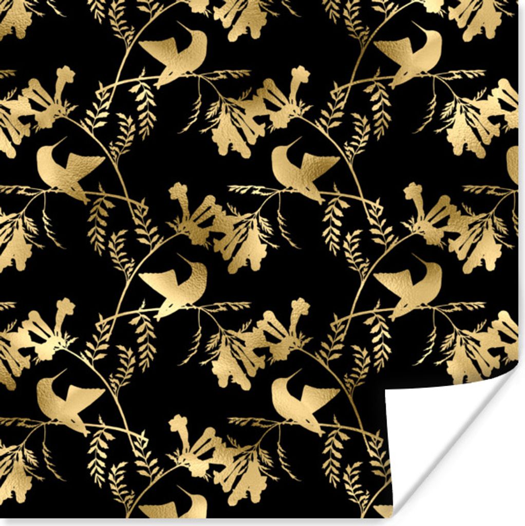 MuchoWow Poster Muster - Vögel - Gold 75x75 cm - Wand Dekoration