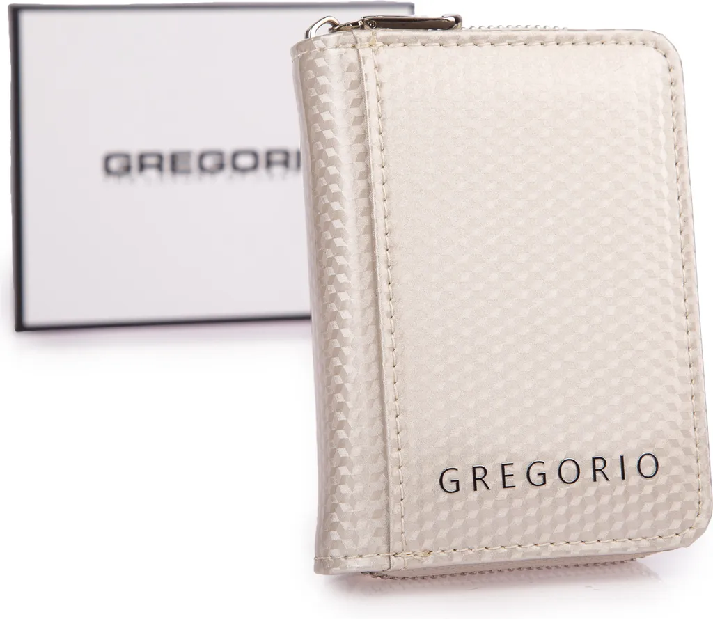 Porte-monnaie Cuir Verni Beige Gregorio Petit Format et Système RFID