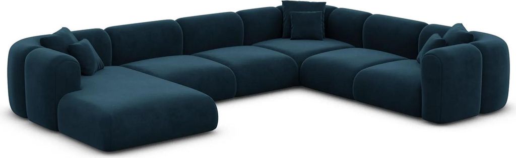 Samtstoff U-Form XXL Wohnlandschaft Belio Mitternachtsblau Links