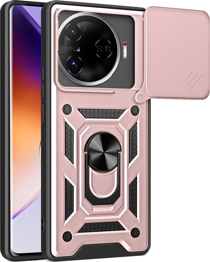 Custodia per Tecno Camon 30 Pro, Custodia in silicone TPU Bumper con supporto ad anello, protezione fotocamera rosa