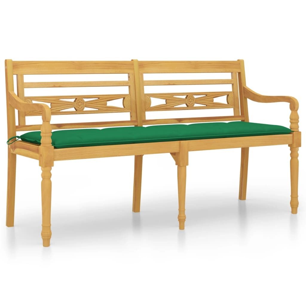 SYFAX Batavia-Bank mit Grünem Kissen 150 cm Massivholz Teak