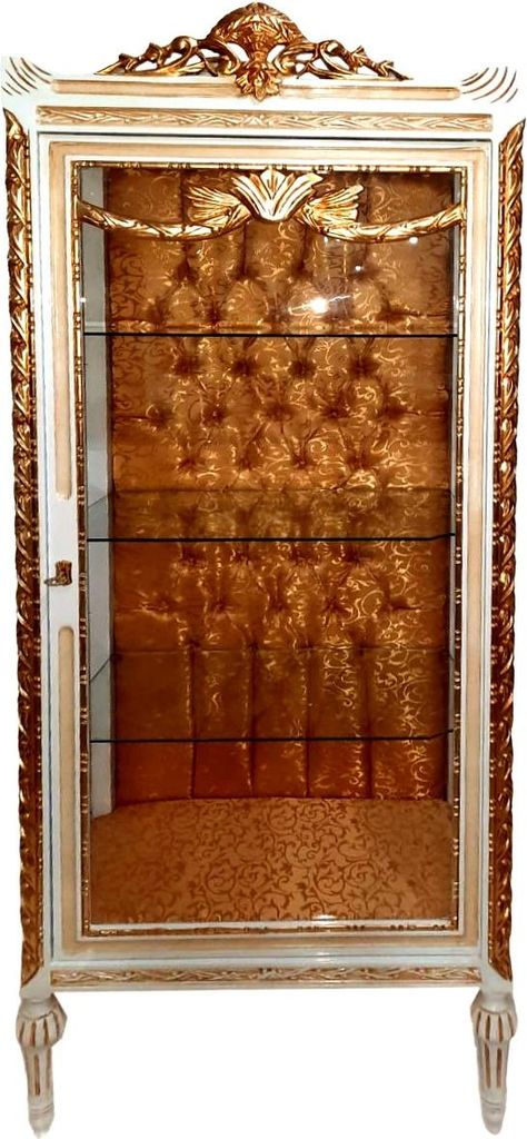Casa Padrino Barock Vitrine Cremefarben / Beige / Gold - Prunkvoller Barock Vitrinenschrank mit Glastür - Barock Möbel