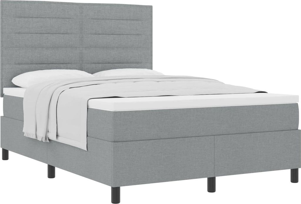 vidaXL Boxspringbett mit Matratze Hellgrau 140 x 200 cm Stoff