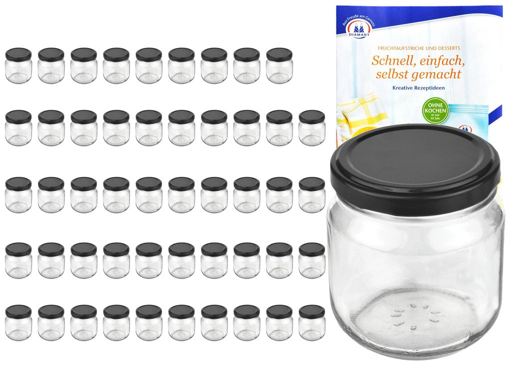 50er Set Rundglas 212 ml nieder To 66 schwarzer Deckel Produktbild 