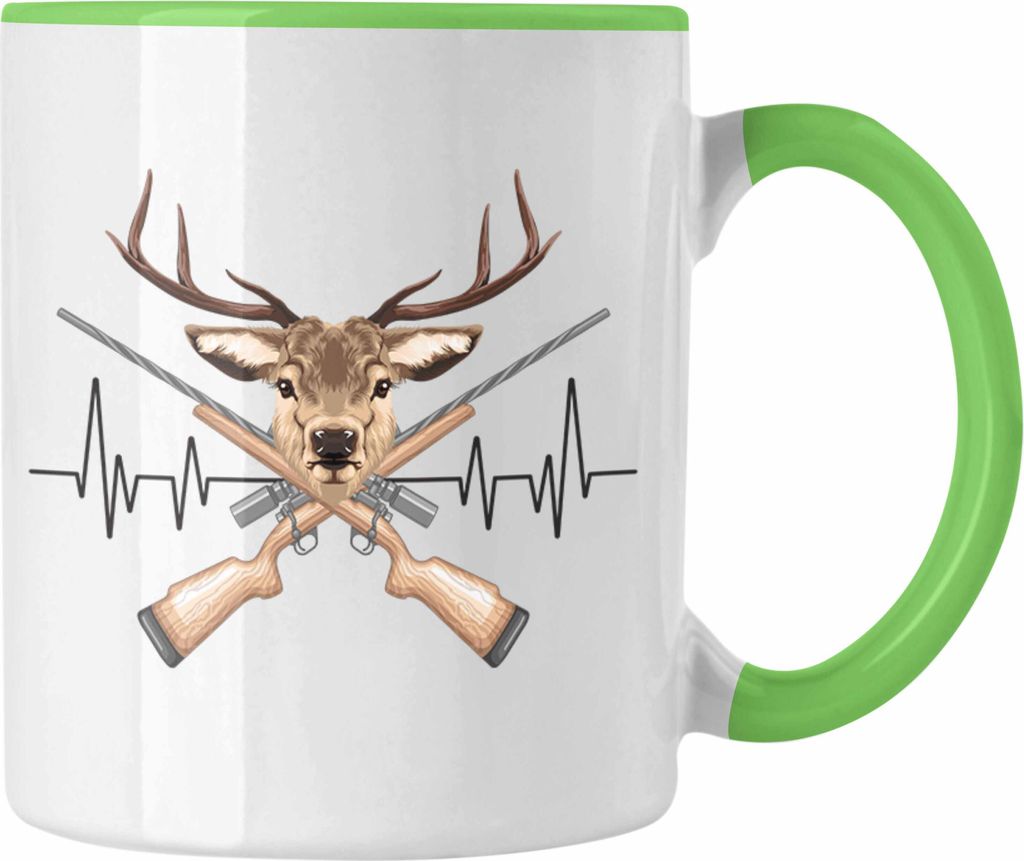 Trendation - Reh Jagd Herzschlag Tasse Geschenk für Jäger Hobby Geschenkidee (Grün)