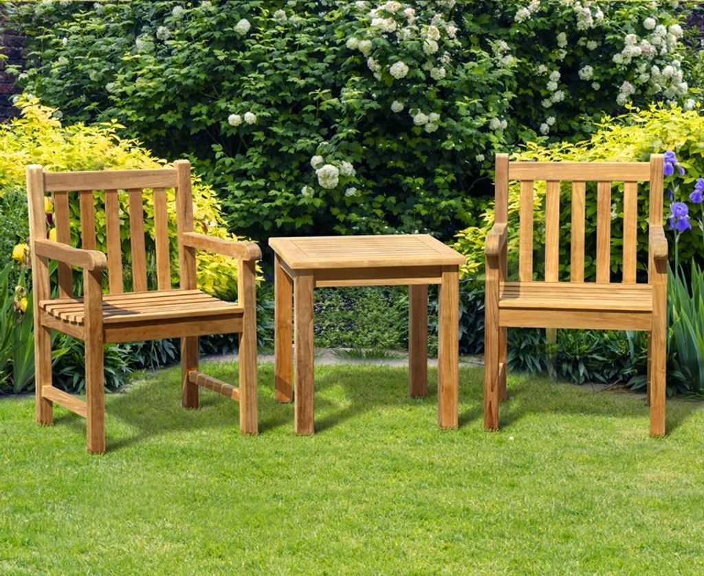 Teako Design Gartenmöbel-Set Piceno 2 Stühle mit Tisch Teakholz massiv