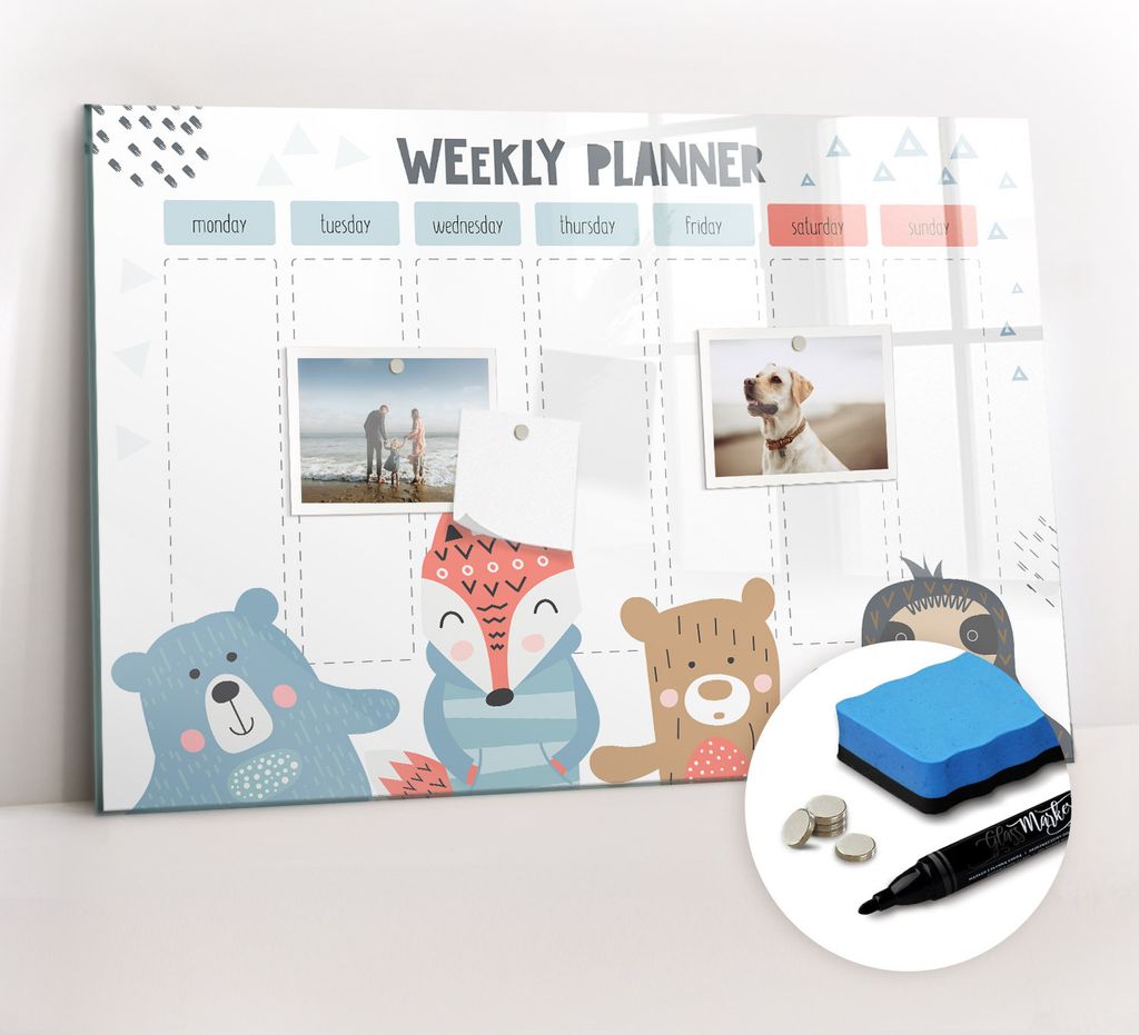Magnetpinnwand Memoboard - Zubehörsatz - Schwarzer Marker + Schwamm + Magnete - 60 x 40 cm - Wochenplan