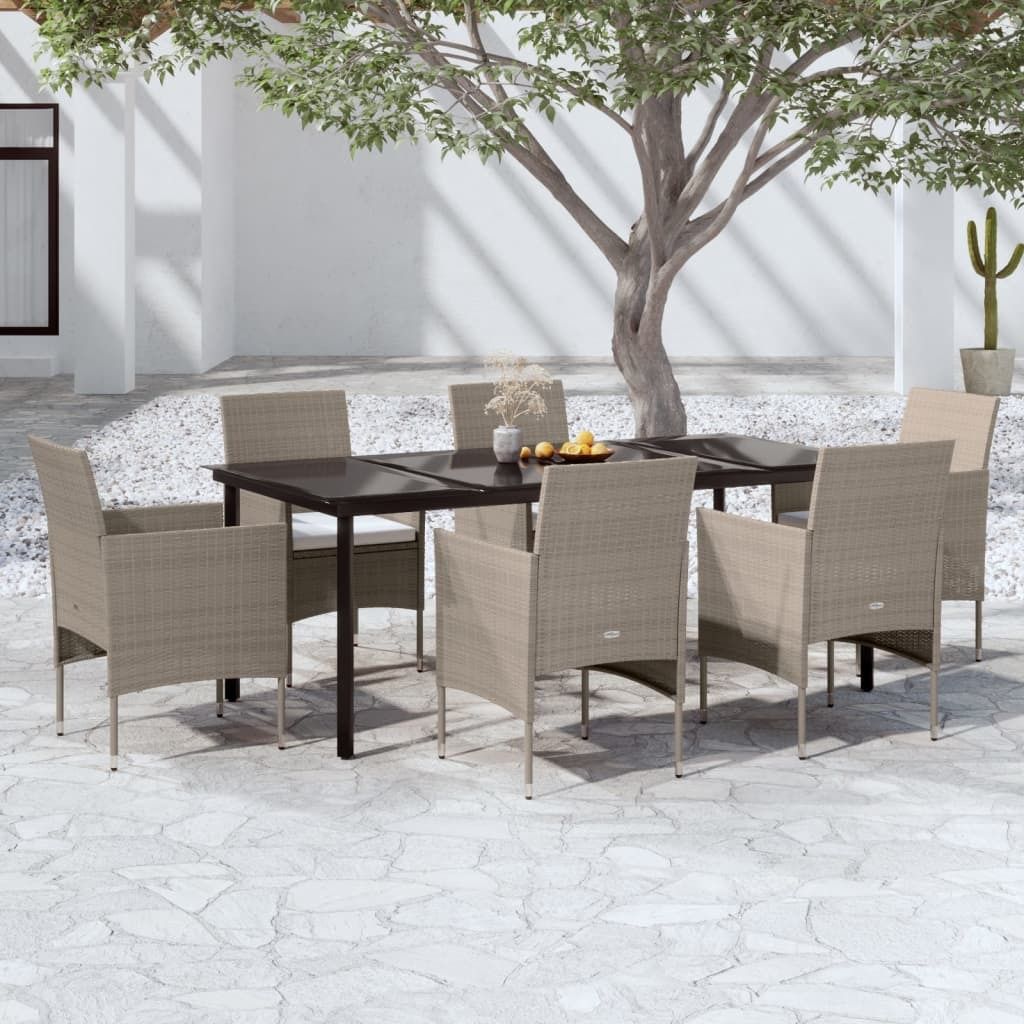 Maison Exclusive - 7-tlg. Garten-Essgruppe mit Kissen Beige und Schwarz