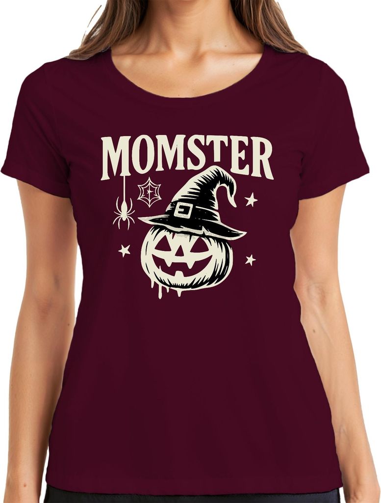 Momster Mama Halloween Kürbis Hexenhut Spinne Geschenk lustig Damen T-Shirt, Burgundy, M