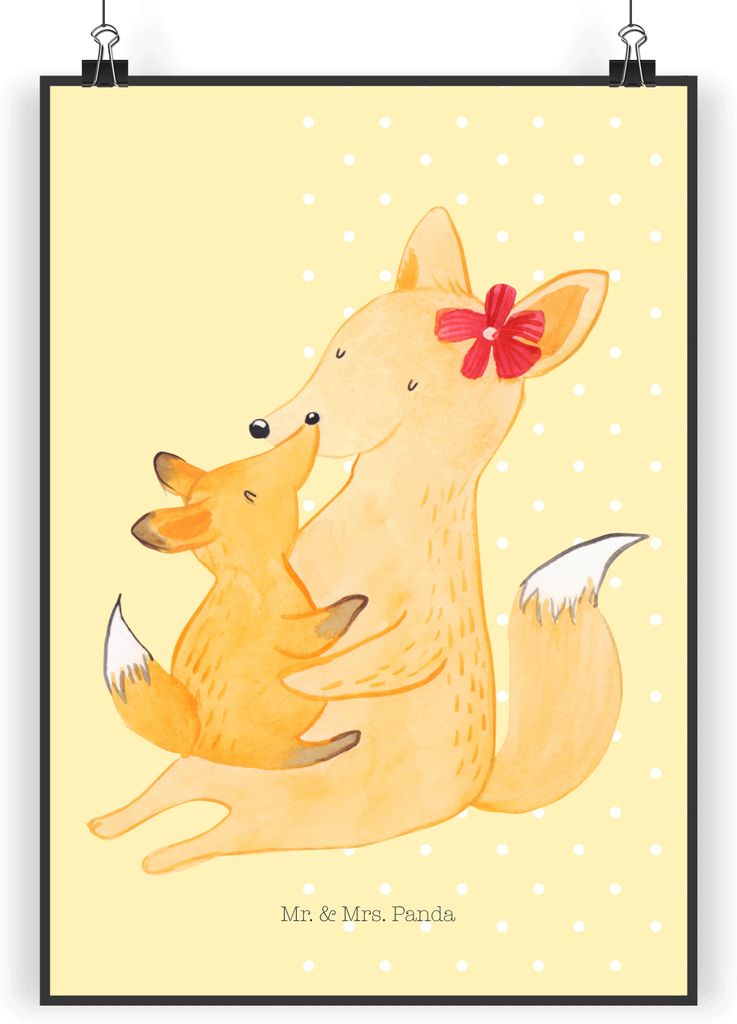 Mr. & Mrs. Panda Bild Fuchs Mama DIN A3 - Gelb Pastell - Produktbild 
