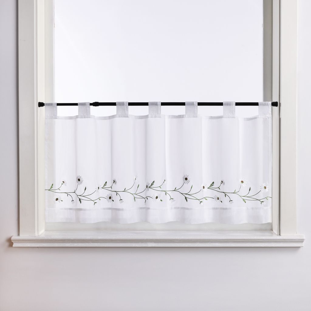 Joyswahl Scheibengardinen Bistrogardine Schlaufen Modern Küche Gardinen Landhausstil Kurzstores mit kleiner Gänseblümchen-Stickerei Transparent ...