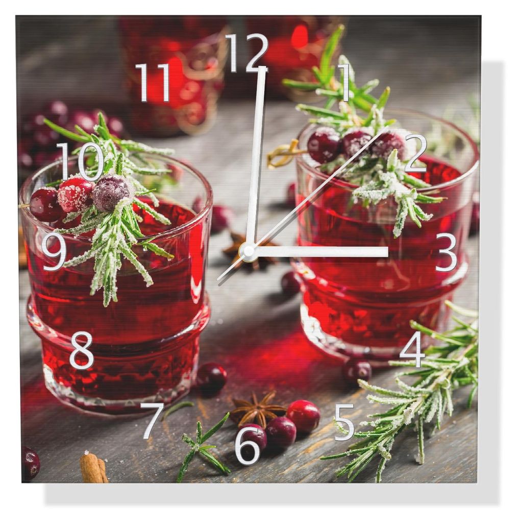 Wallario Design Wanduhr Winterlicher Cranberry-Punsch mit Rosmarin aus Aluverbund, Größe 30 x 30 cm