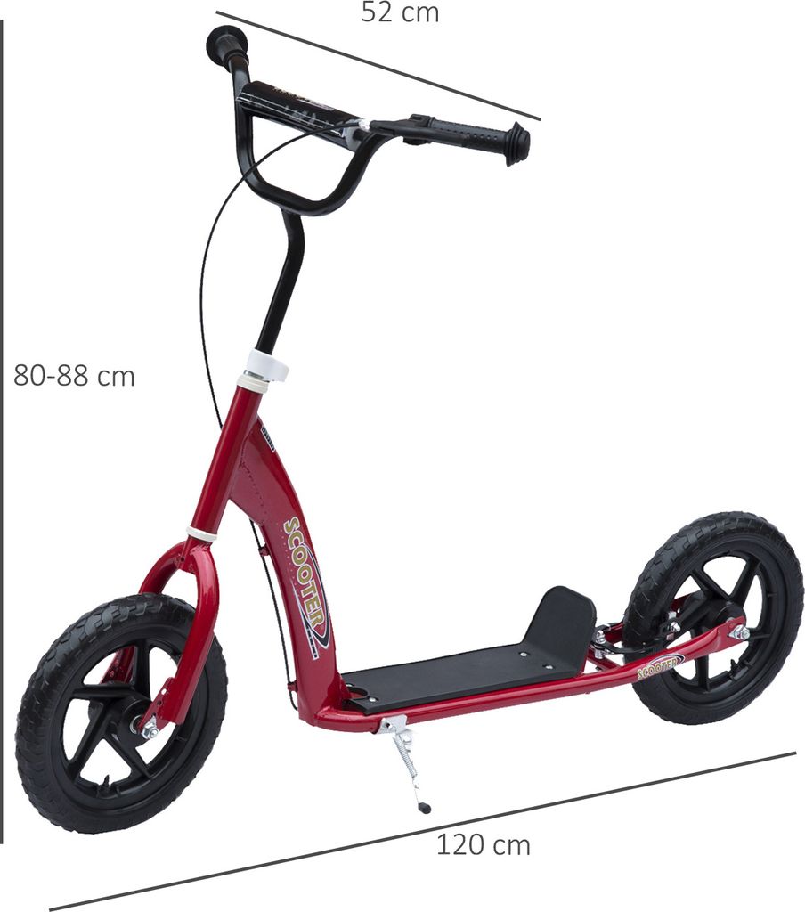 HOMCOM Kinderroller 16/12 Zoll – Höhenverstellbarer Cityroller Mit Luftbereifung & Handbremse