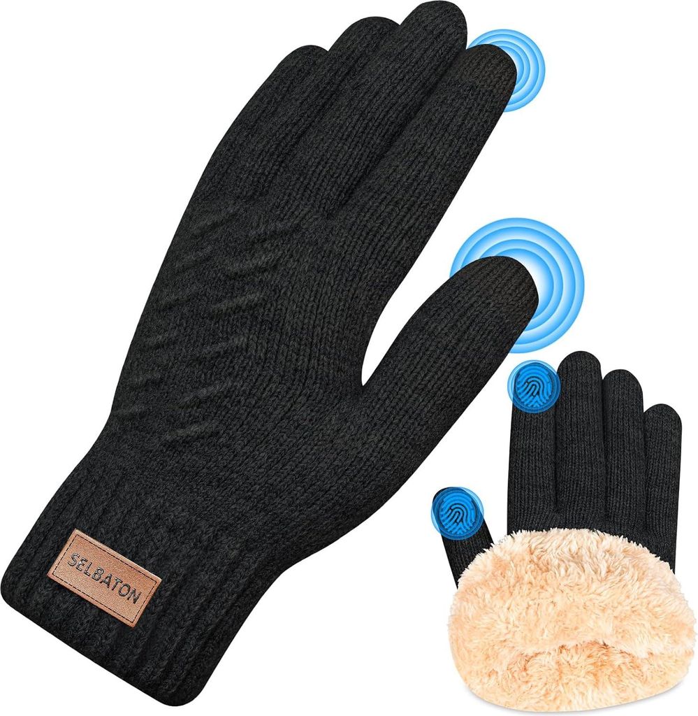 Handschuhe Winter für Damen und Herren mit Wolle Verzweigung Strick Elastisch Touchscreen Winterhandschuhee für Kaltes Wetter zum Laufen zum Skif...