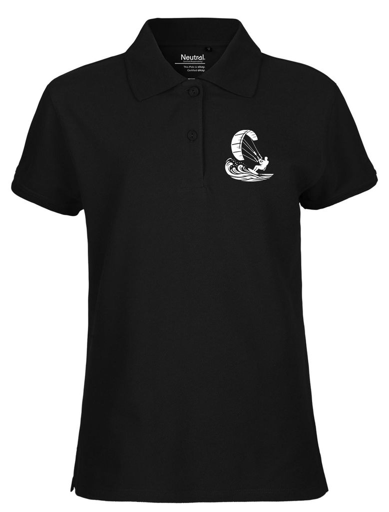 Huuraa Damen Polo Shirt Kitesurfen Silhouette XXL Black Bio Baumwolle Fairtrade Poloshirt Geschenkidee