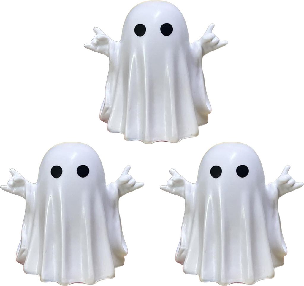 3 Stück Halloween-Geisterfigur, gruselige kleine weiße Geisterstatue, Harz-Tischornamente für den Innenbereich, Zuhause, Büro, Schreibtisch-Dekor