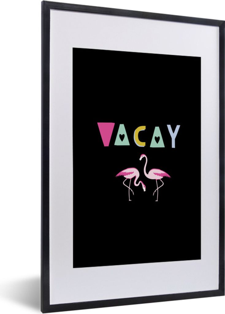 MuchoWow Gerahmtes Poster Sommer - Flamingo - Zitat 40x60 cm - Poster mit Schwarzem Bilderrahmen Wandposter Rahmen Foto Bilder - Poster in Rahmen