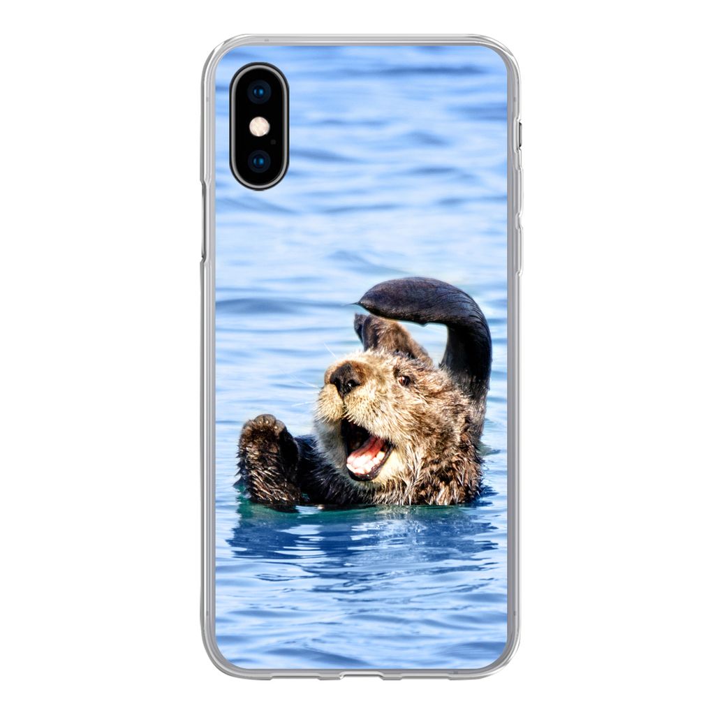 MuchoWow Handyhülle Schutzhülle Hülle für iPhone X Seeotter - Lustig - Wasser - Kinder - Jungen - Mädchen - Kind Silikon Softcase Handy Hül...