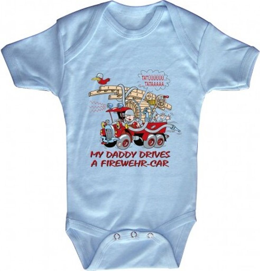 Babystrampler mit Print – MY Daddy drives a firedepartment car - 08314 blau – Gr. 0- 24 Monate Größe - 0-6 Monate