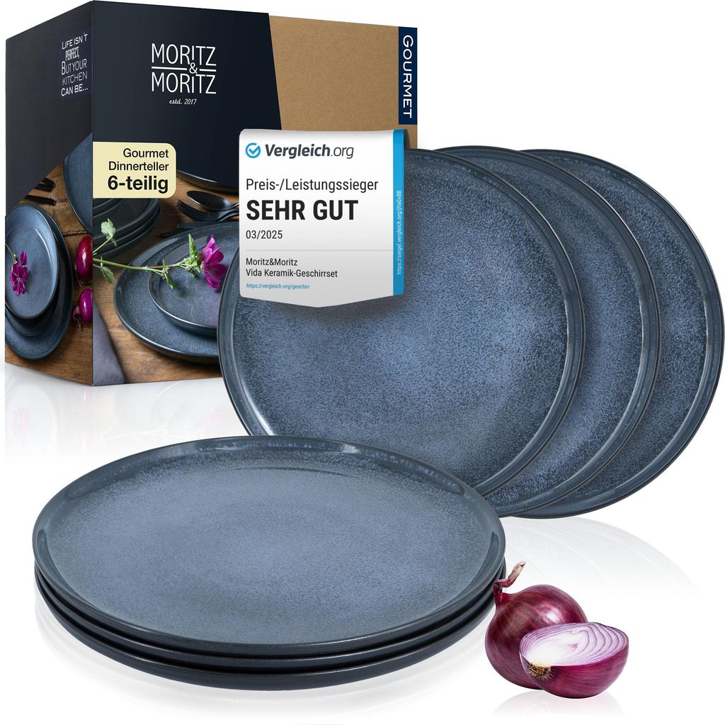 Moritz & Moritz VIDA 6tlg Dinner Teller Blau Geschirr Set