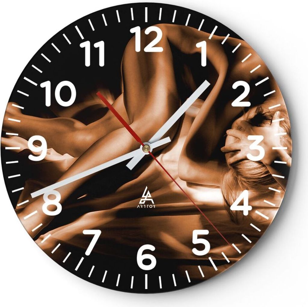 Wanduhr - Rund - Glasuhr - Nackte Frau Akt Modell Photofitness - 30x30cm - Schleichendes Uhrwerk - Lautlos - zum Aufhängen bereit - Dekoration Mod...