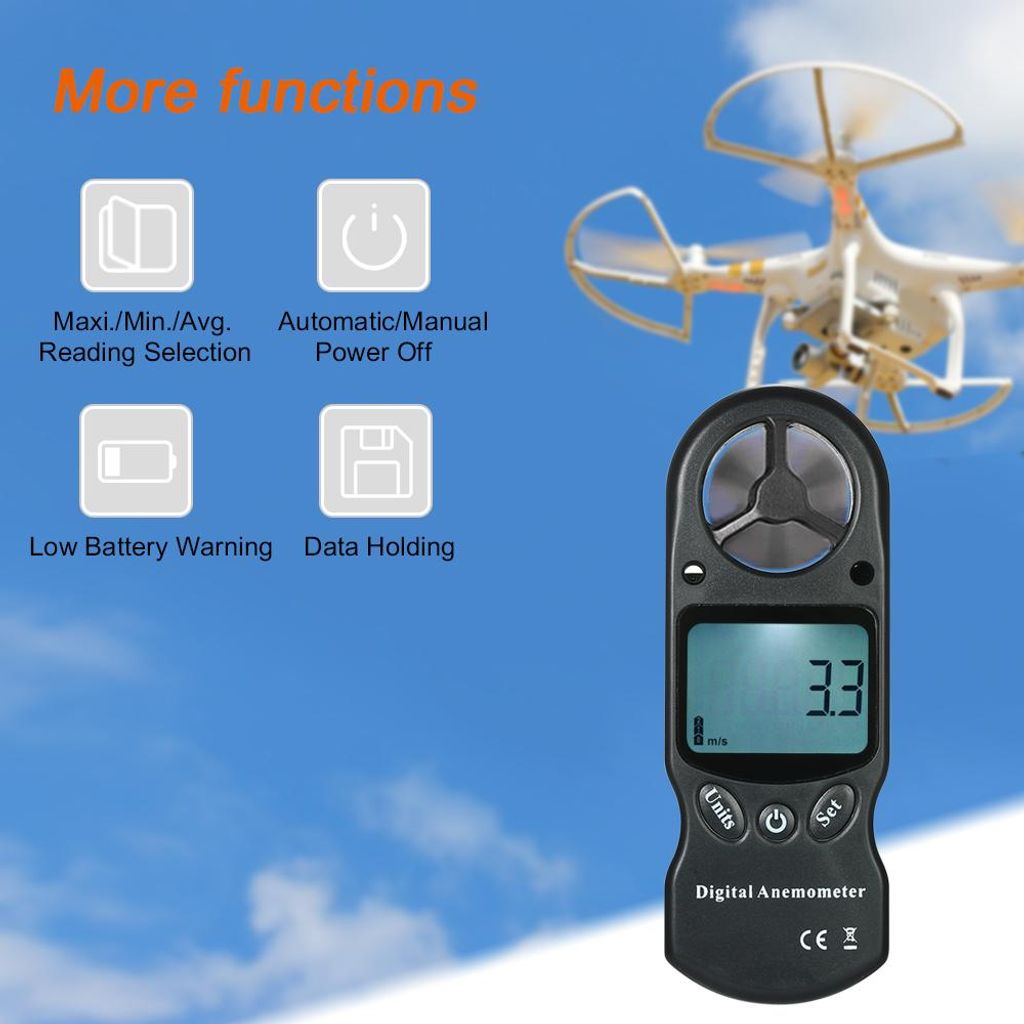 8-in-1-Hand-Digital-Anemometer für Windgeschwindigkeit/Temperatur/Luftfeuchtigkeit/Windkälte/Hitzeindex/Taupunkt/Luftdruck/Höhenmesser mit LCD-H...