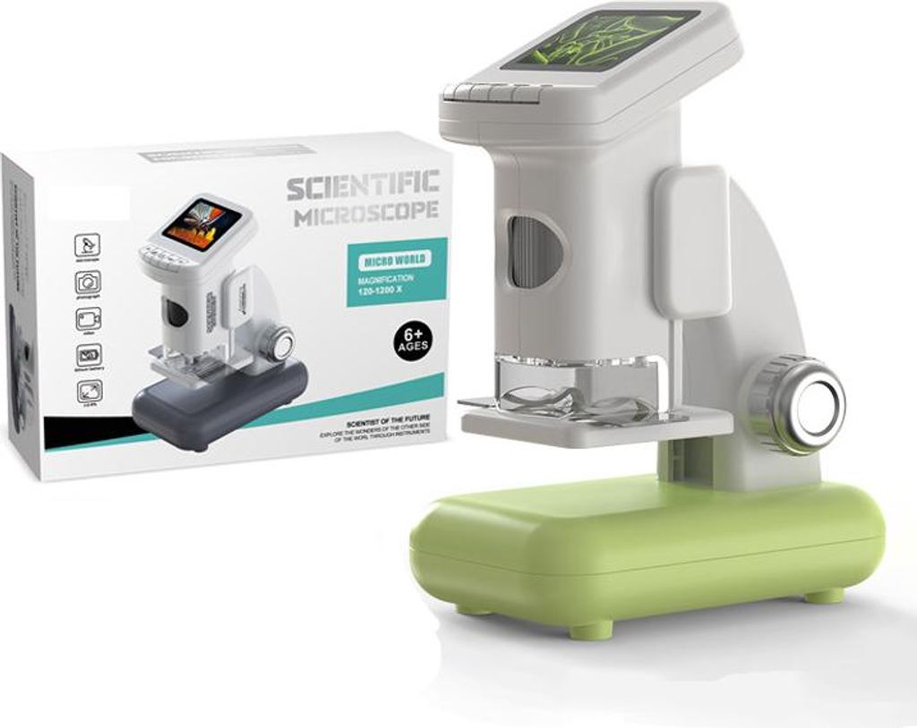 Zimilo Digitales Kinder-Mikroskop 120-1200x, mit Foto- & Videoaufnahme, PC-Anschluss, tragbares Wissenschaftsset, Grün