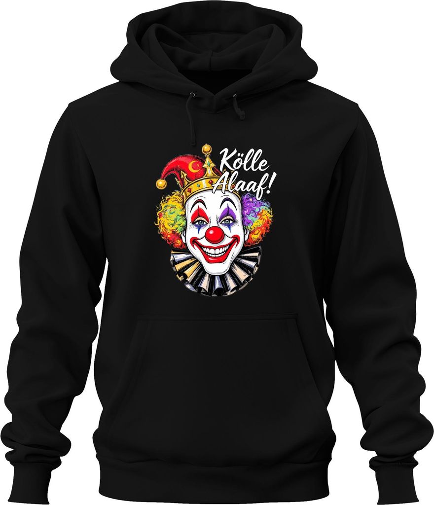 Kölle Alaaf Karneval Köln Jeck Clown Regenbogen Perücke Fasching Uni Hoodie Kapuzenpullover, Schwarz, L