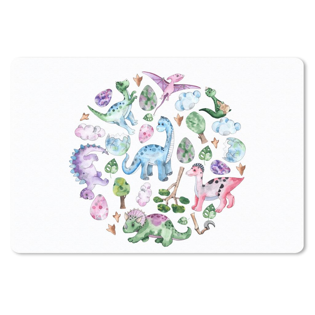 MuchoWow Schreibtischunterlage Kinderzimmer - Kreis - Dinosaurier - Jungen - Mädchen - Kinder 60x40 cm - XXL Mauspad - Großes Mauspad
