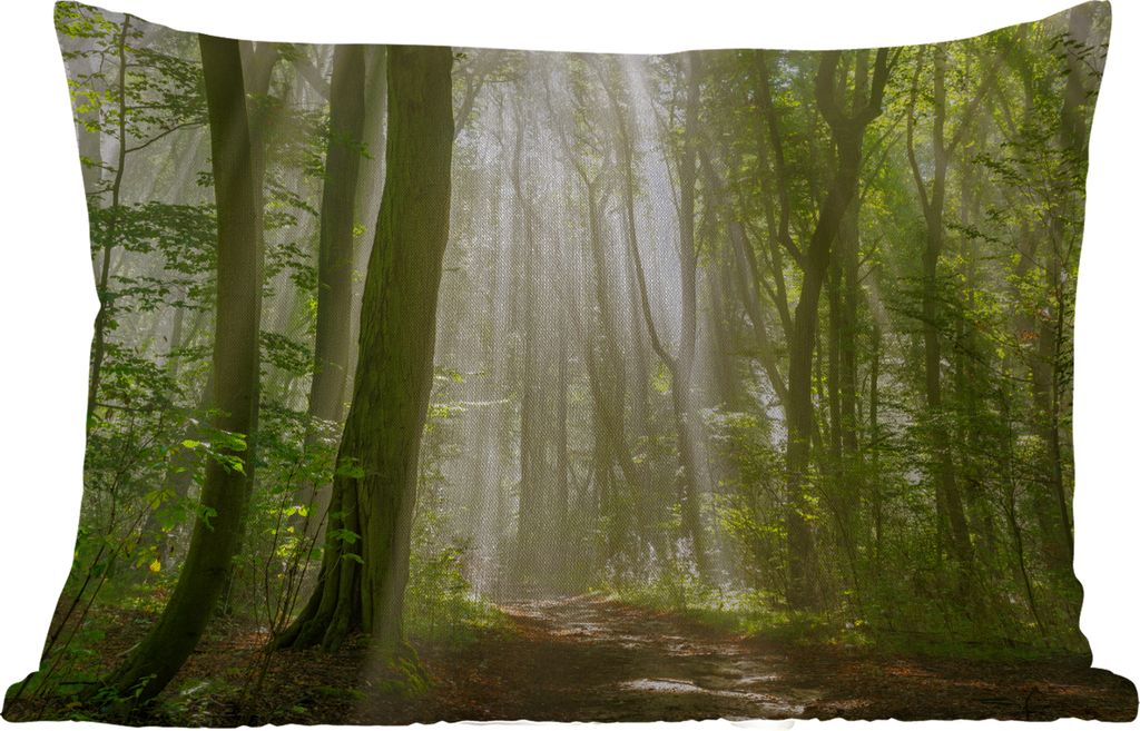 MuchoWow Outdoor Kissen - Wald - Licht - Natur - Landschaft - 60x40 cm - Wetterfest - Lounge Kissen - Zierkissen - Kissen für Innenräume