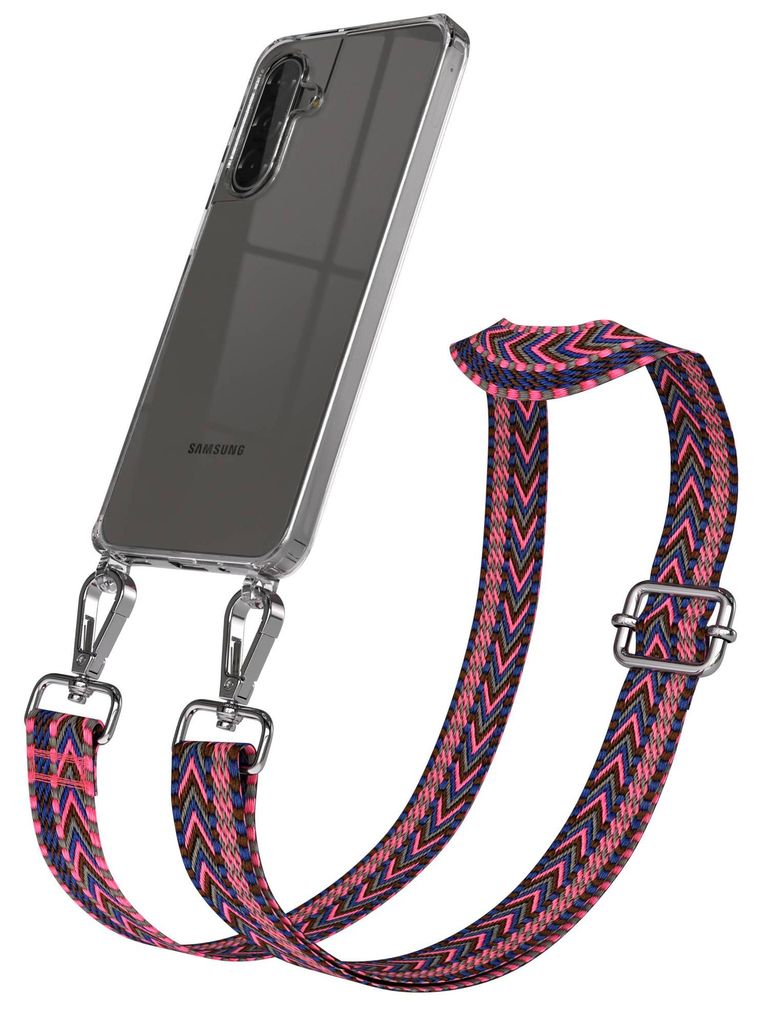 EAZY CASE Handykette - Verstellbarer Trageriemen kompatibel mit Samsung Galaxy A17, Handykordel mit transparenter Silikon-Hülle, Karabiner Silber,...
