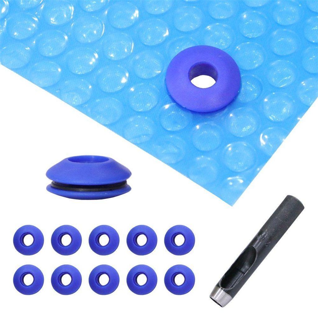 10 Stück Poolfolie Ösen blau + Locheisen Kunststoffösen Produktbild 