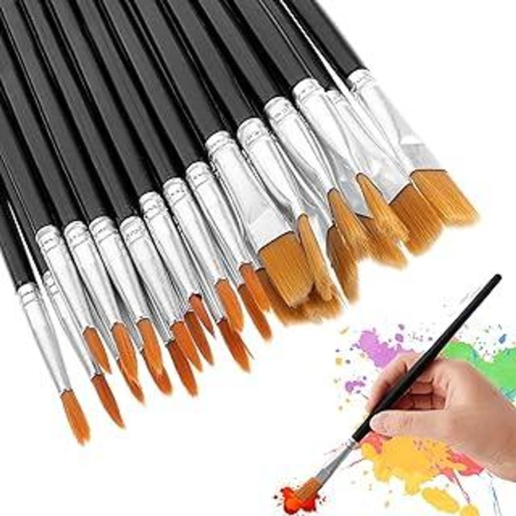 Pinselset, 100 Stück Pinsel Set 50 Runde Pinsel und 50 Flache Pinsel Pinselset Acrylfarben Künstlerpinsel für Anfänger Künstler und Gemälde L...