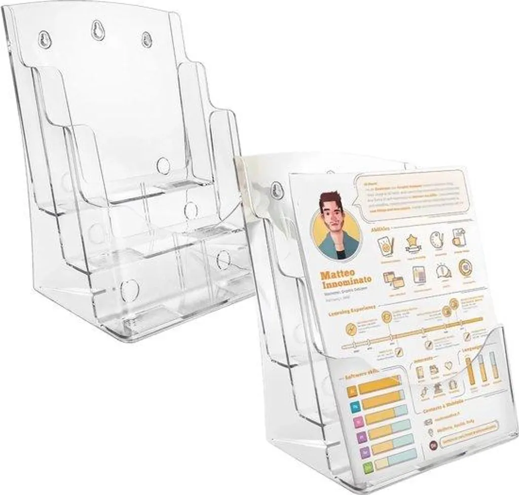 Porte-brochures A4 transparent 3 niveaux présentoir 23,5 x 17,3 x 32 cm