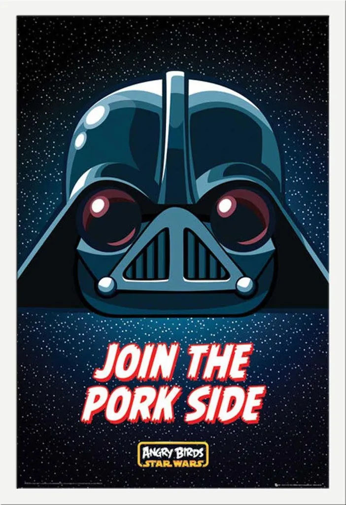 Poster Angry Birds Star Wars sous cadre blanc pour déco chambre ado