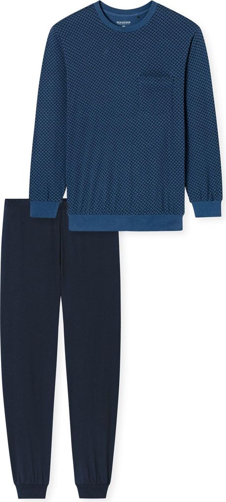SCHIESSER Herren Schlafanzug, lang - Bündchen, Baumwolle Blau XL