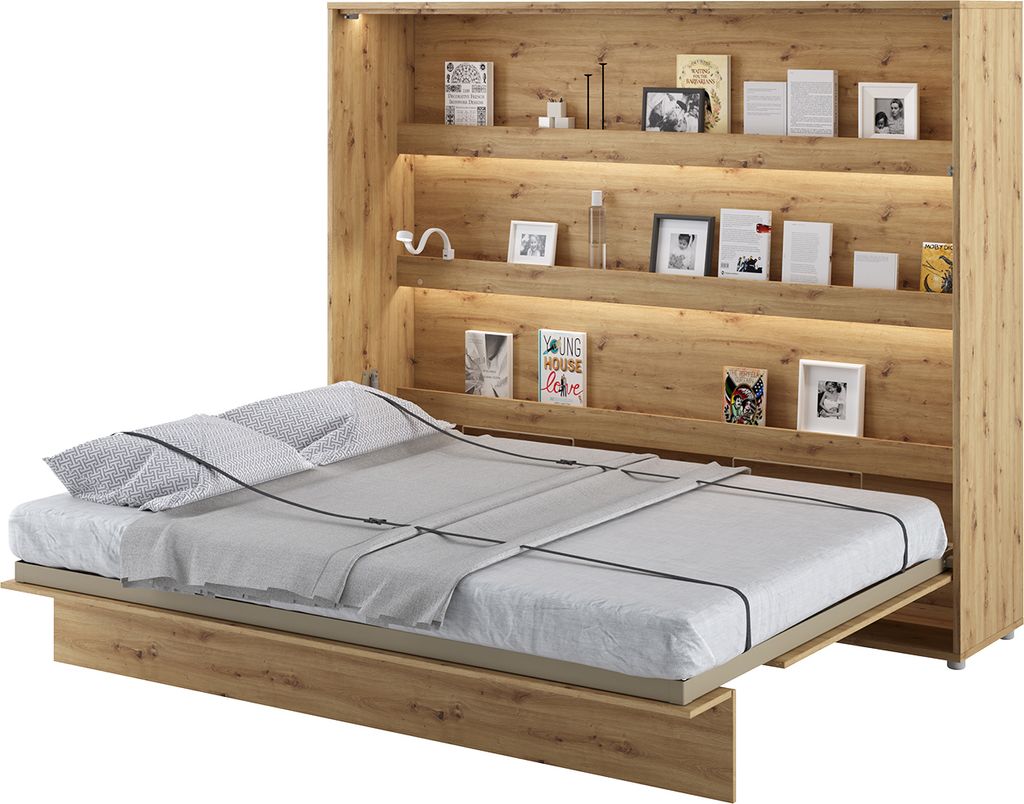 MEBLINI Schrankbett Bed Concept - Wandbett mit Lattenrost - Klappbett mit Schrank - Wandklappbett - Murphy Bed - Bettschrank - BC-14 - 160x200cm Ho...