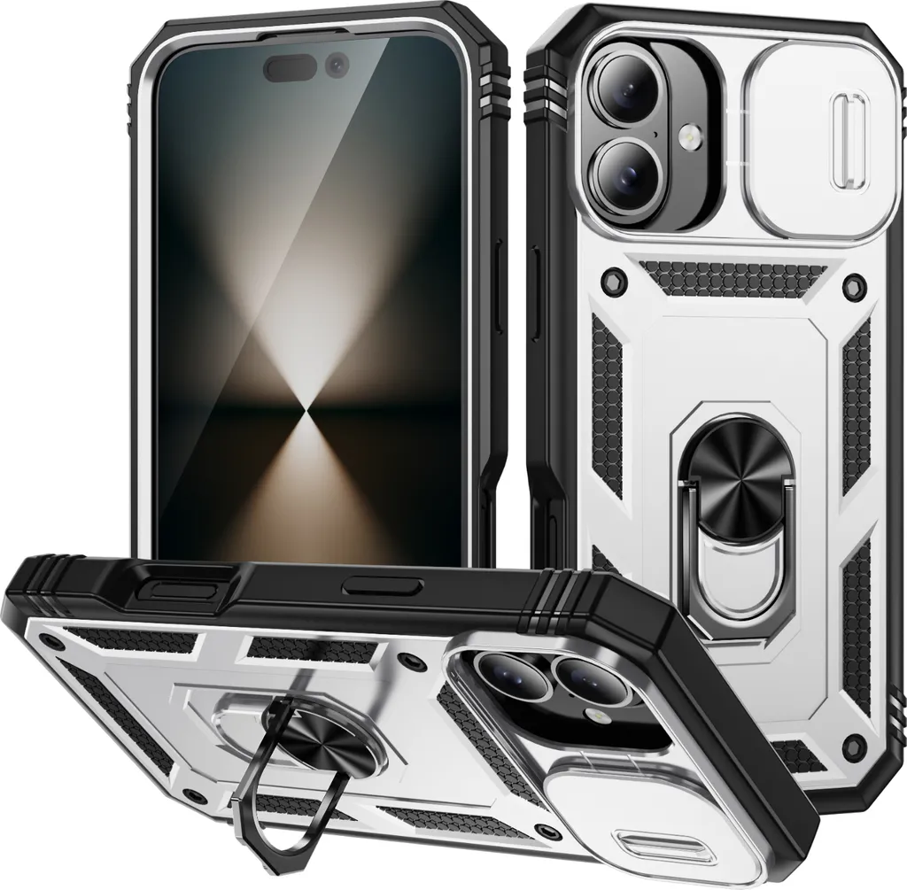 Custodia iPhone 16 Bianca Portacarte con Protezione Camera Scorrevole
