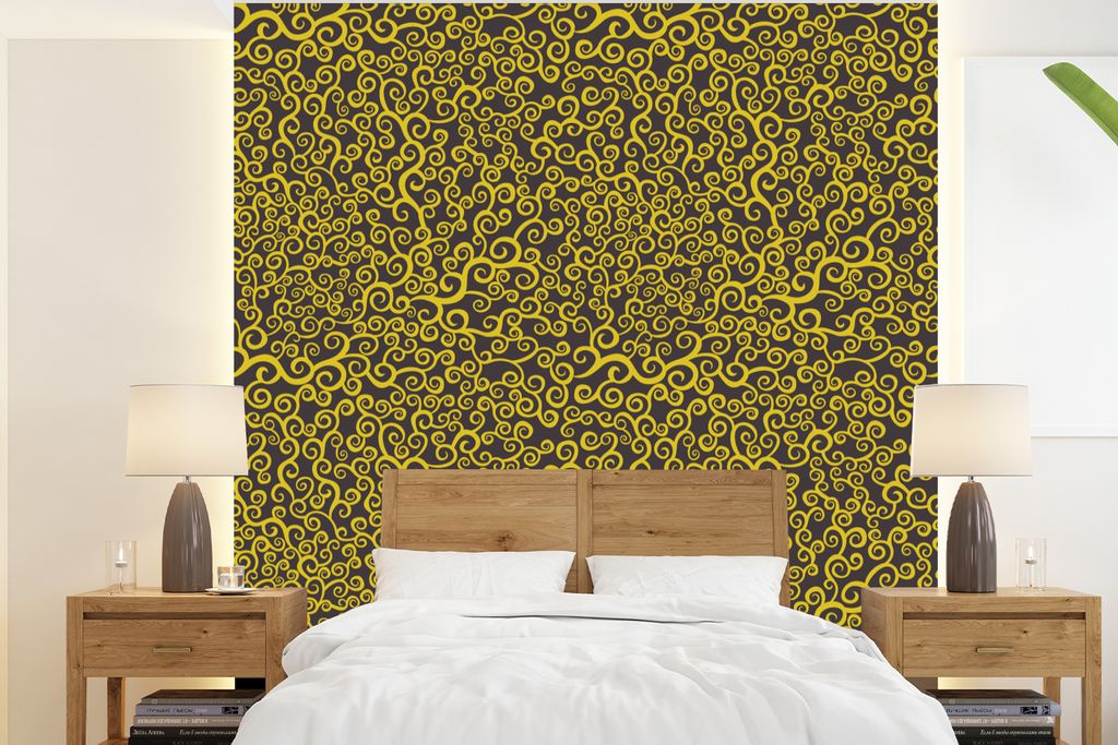 MuchoWow Fototapete für Wohnzimmer oder Schlafzimmer Wandtapete Vinyl Motivtapete Locke - Jugendstil - Muster - 220x240 cm - Wohnzimmer-Tapete