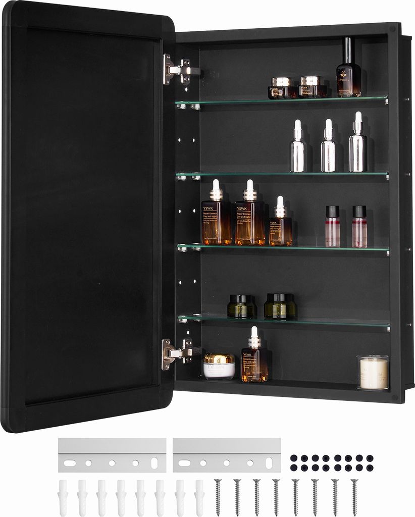 VEVOR Medizinschrank verspiegelter Arzneischrank (508 x 126 x 762 mm) für Badezimmer mit Spiegeltür & verstellbaren Glasböden, Einbau- und Wandm...