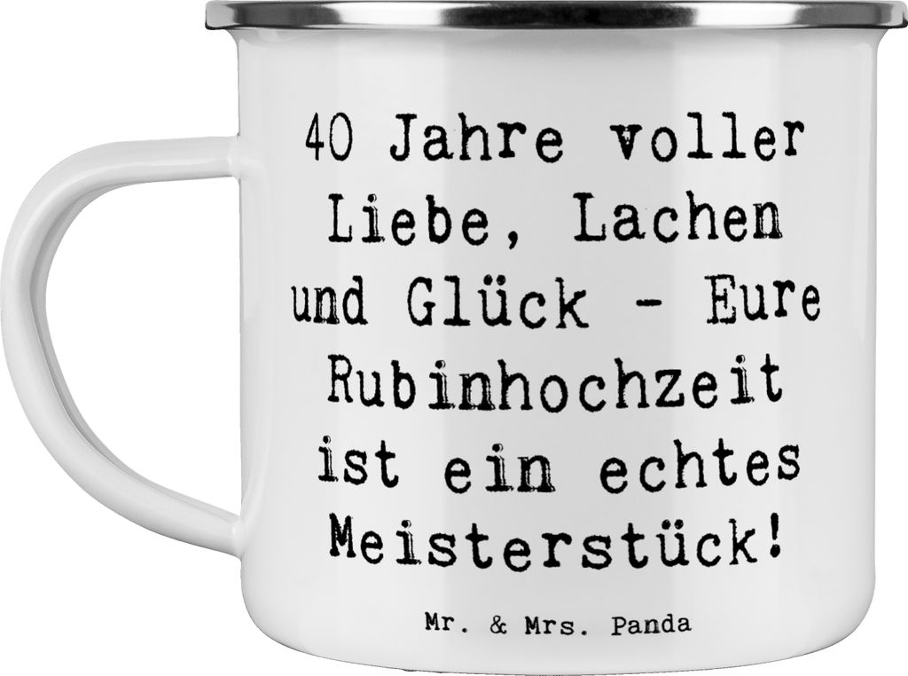 Mr. & Mrs. Panda becher emaille Spruch 40. Hochzeitstag Rubinhochzeit - Weiß - Geschenk, unvergessliche Momente, Geschenke, gemeinsame Zeit, Hafer...