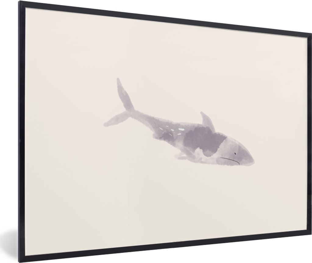 MuchoWow MuchoWow Gerahmtes Poster Fisch - Meer - Aquarell 90x60 cm - Poster mit zchwarzem Bilderrahmen - Fotorahmen - Foto-Plakat