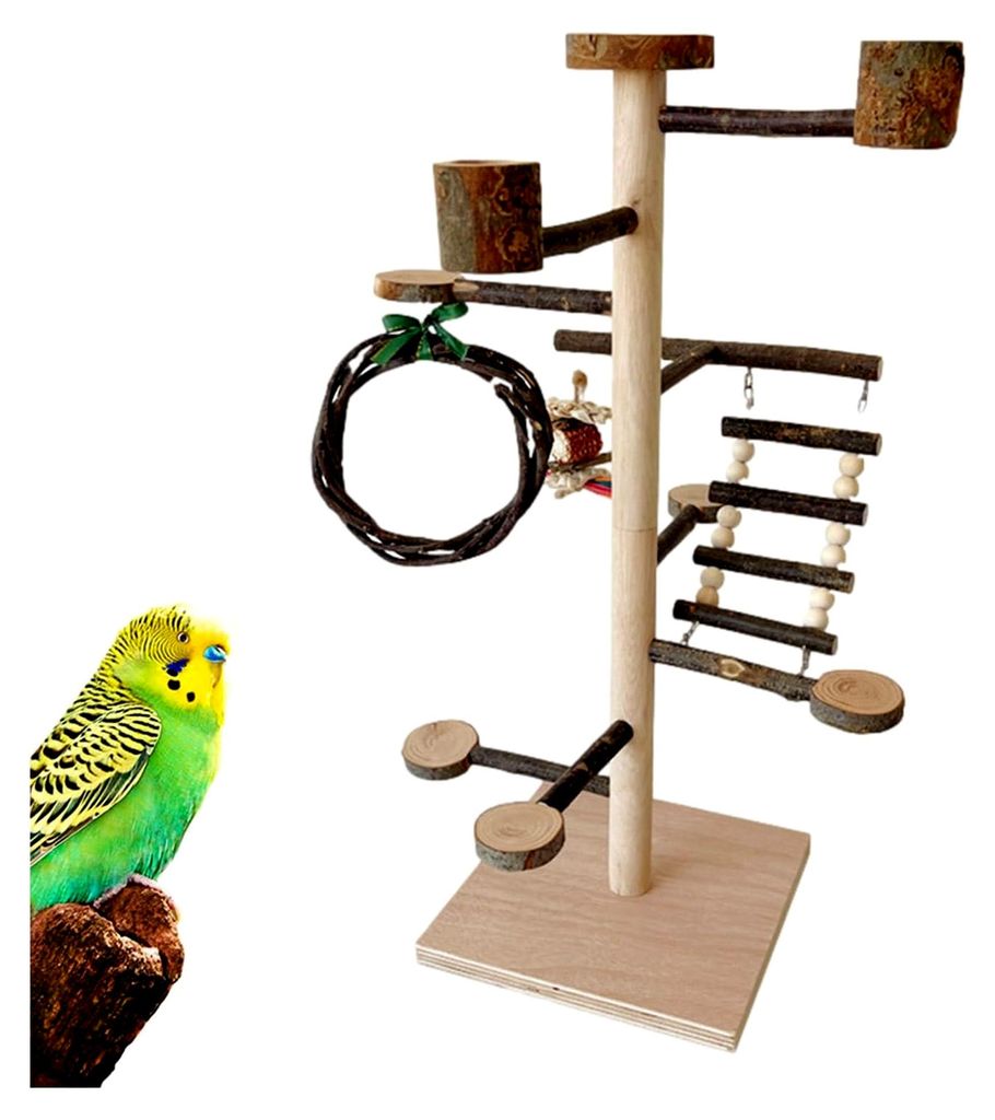 Vogelspielplatz - Zubehör für Vogelkäfig aus Holz | Bewegungsplatz zur Beschäftigung von Unzertrennlichen | Für Nymphensittiche, Kanarienvöge...