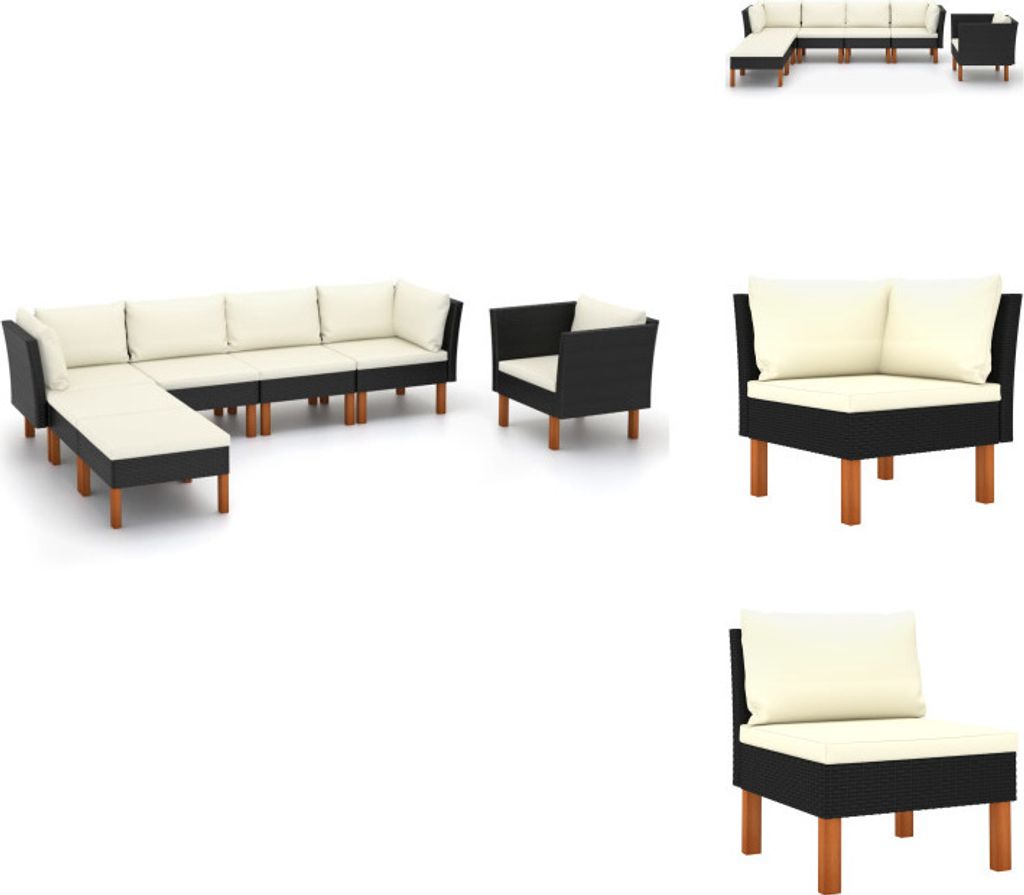 vidaXL 7-tlg. Garten-Lounge-Set Poly Rattan Eukalyptusholz Schwarz - Gartenmöbel-Sets